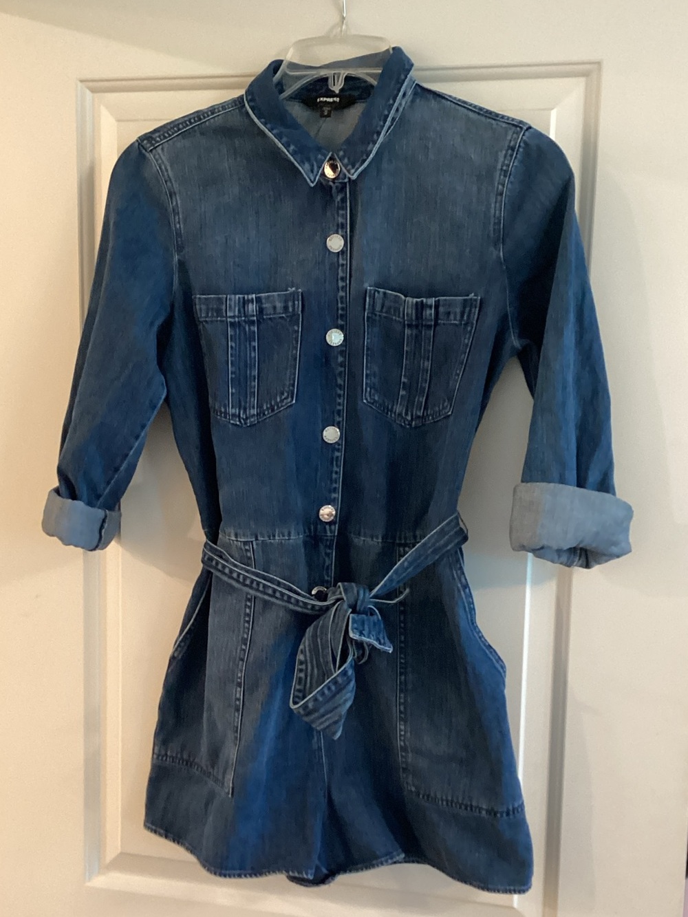Express Dark Denim Romper Jumpsuit